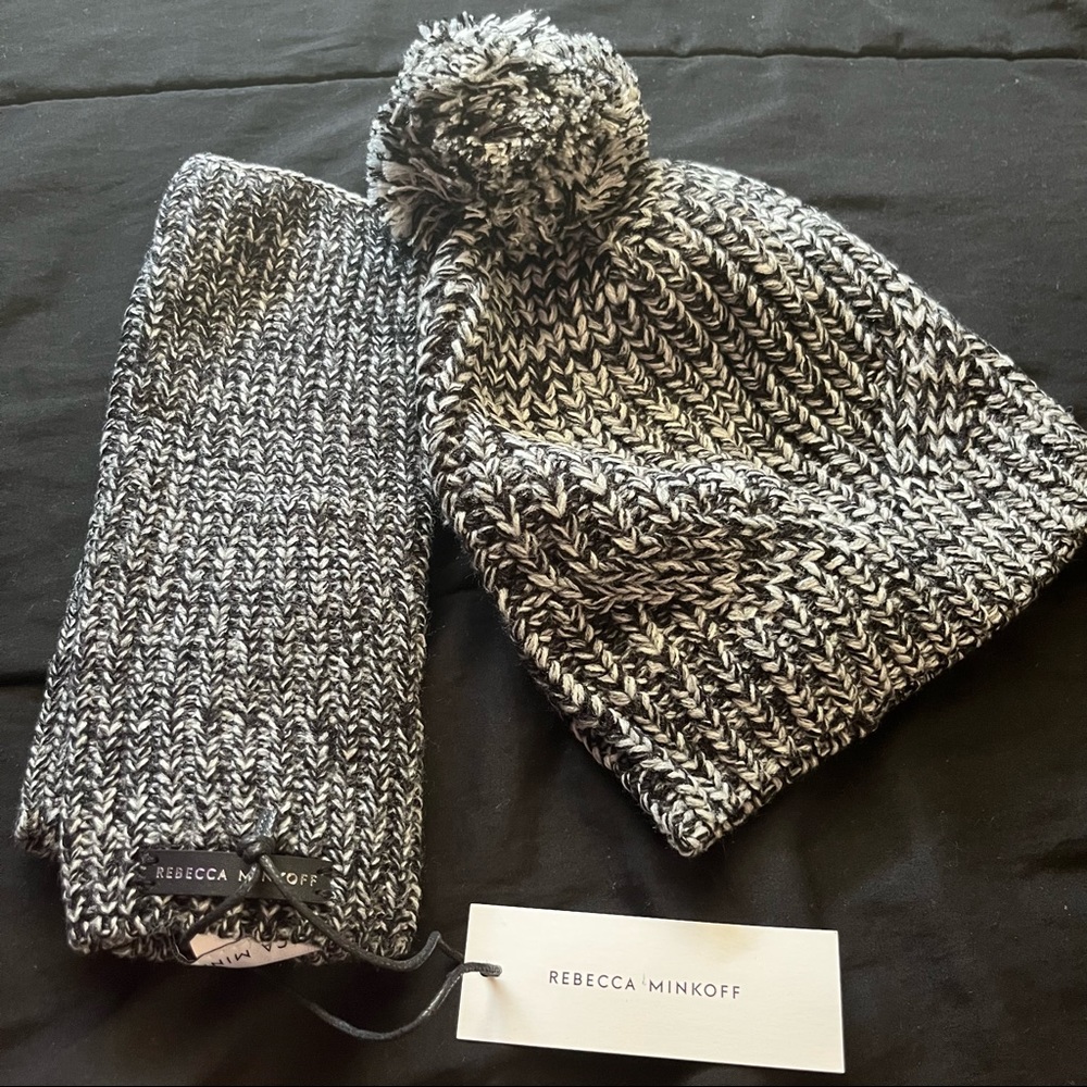 🆕Rebecca Minkoff Knit PomPom Beanie and Arm Warmers❄️